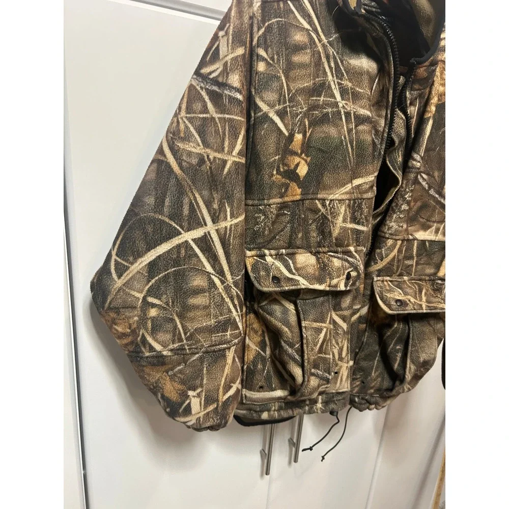 Rivers West Fleece Hunting Jacket Camo Full Zip‎ Cargo Pockets Marsh Grass